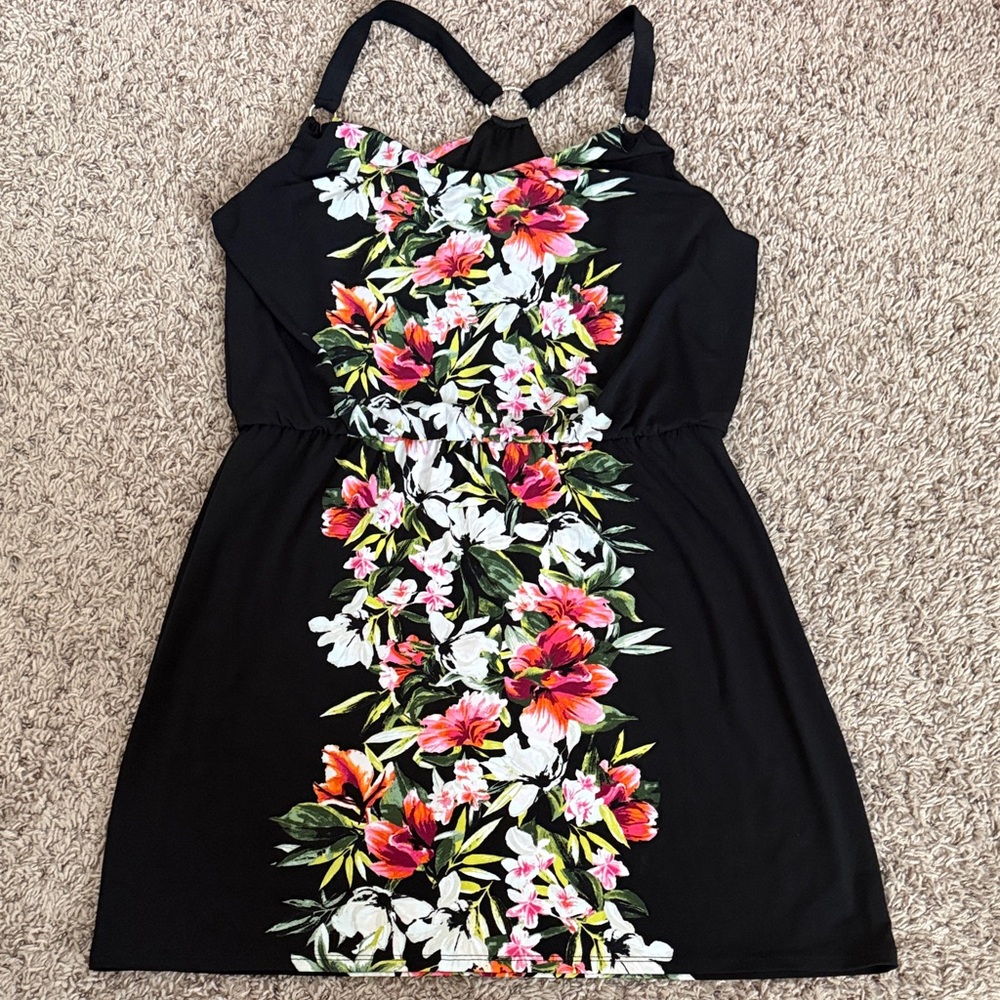 WHBM Floral Print Black Dress